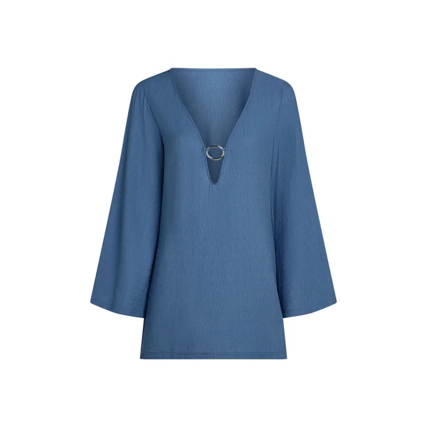 Robe de plage à manches longues et anneaux - Bleu