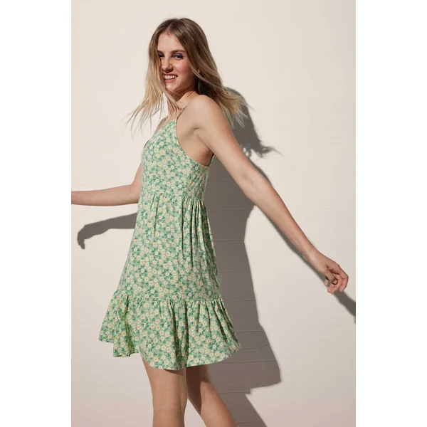 Robe débardeur courte ample à imprimé floral vert