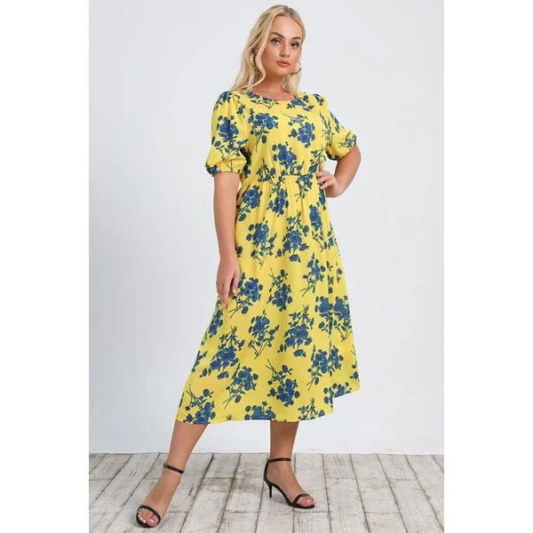 Robe Fleurie Jaune A- Line