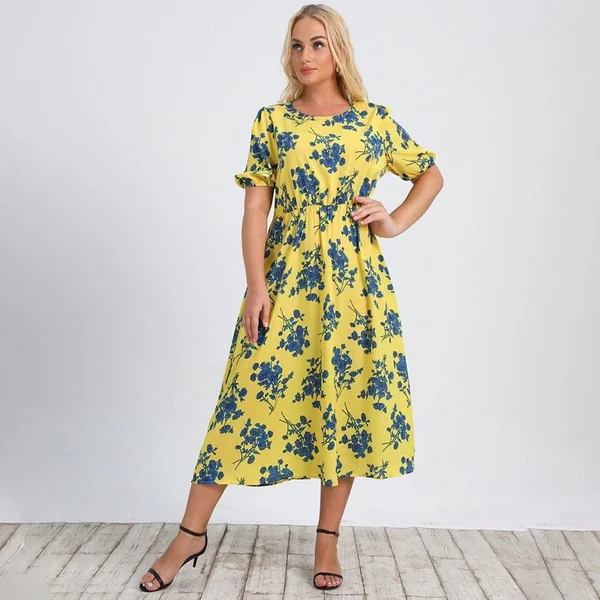 Robe Fleurie Jaune A- Line
