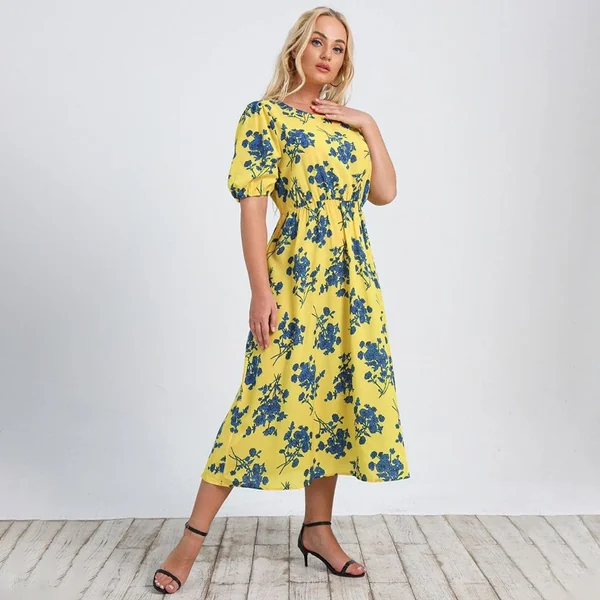 Robe Fleurie Jaune A- Line