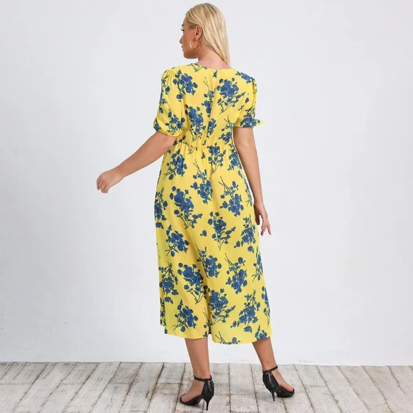 Robe Fleurie Jaune A- Line