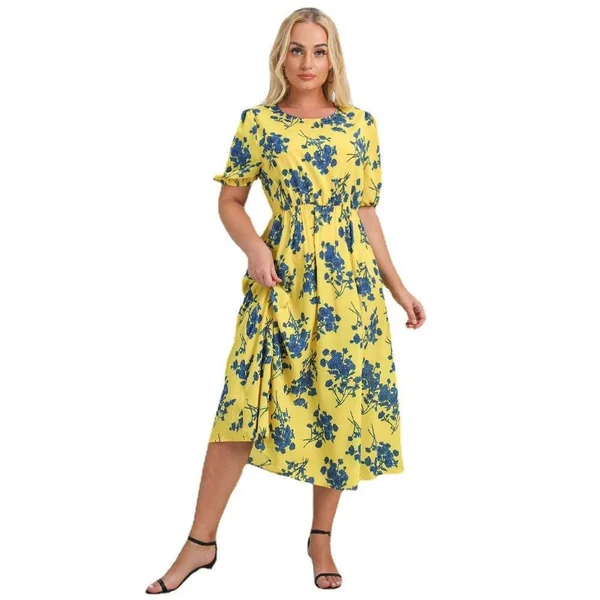 Robe Fleurie Jaune A- Line