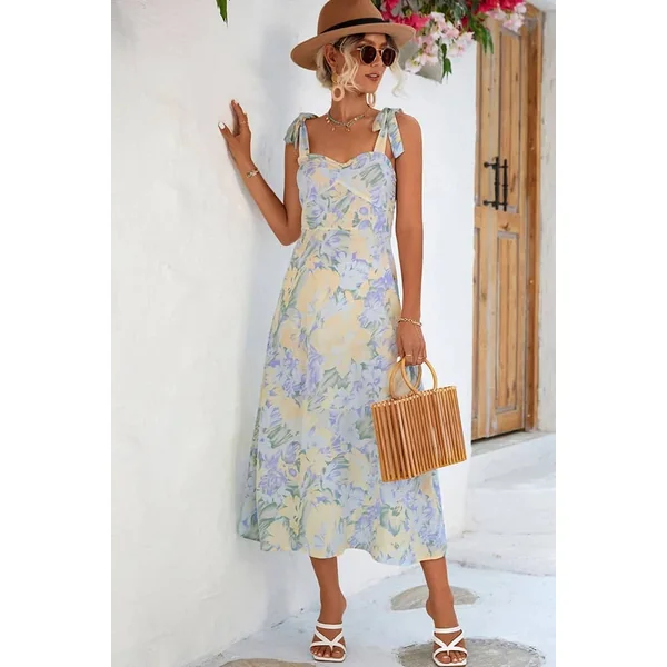 Robe Invité Mariage Champêtre Bleu Motif