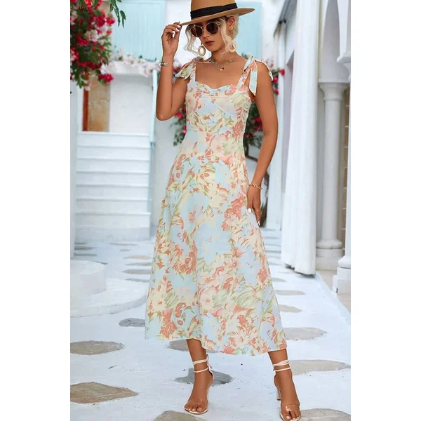 Robe Invité Mariage Champêtre Bleu Motif