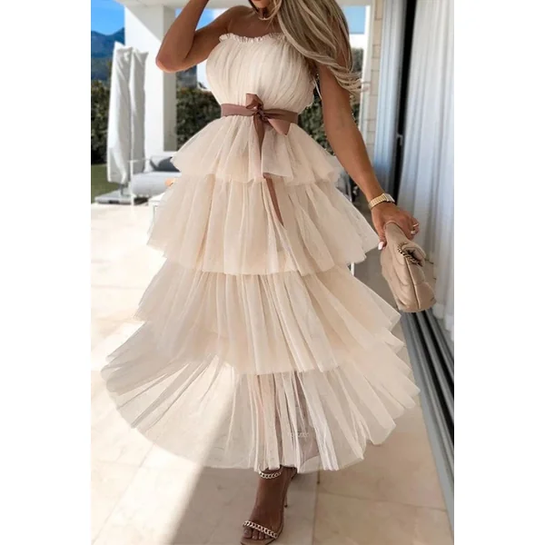 Robe Longue Bohème Ivoire à Volants – Nine