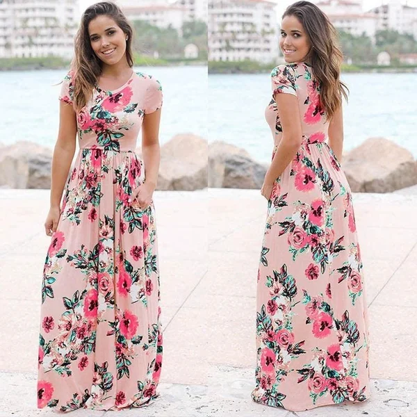 Robe Longue Bohème Rose Poudré