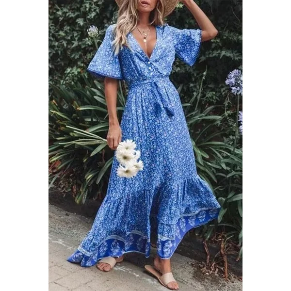 Robe Longue Bohème Turquoise Indienne – Hazel