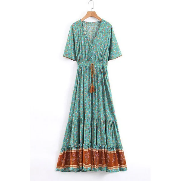 Robe Longue Bohème Turquoise Indienne – Hazel