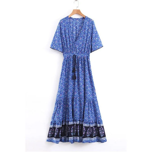 Robe Longue Bohème Turquoise Indienne – Hazel