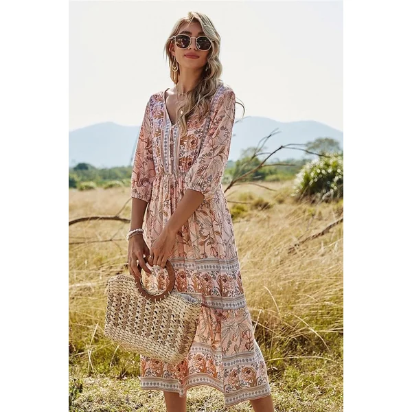 Robe Longue Bohème Vieux Rose – Effie