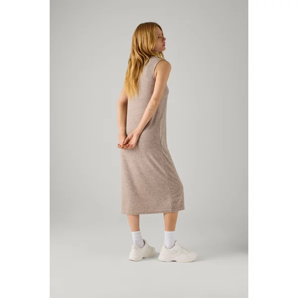 Robe longue marron unie sans manches