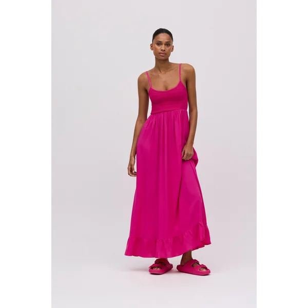 Robe longue nid d'abeille fuchsia