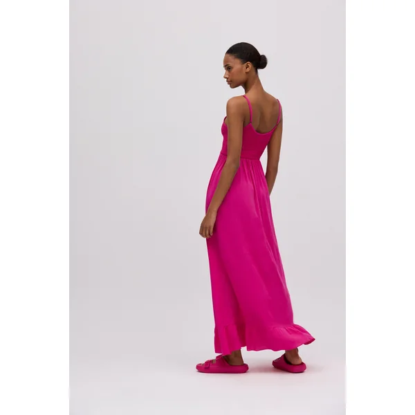 Robe longue nid d'abeille fuchsia