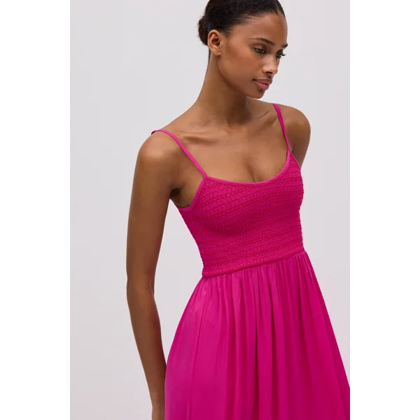 Robe longue nid d'abeille fuchsia