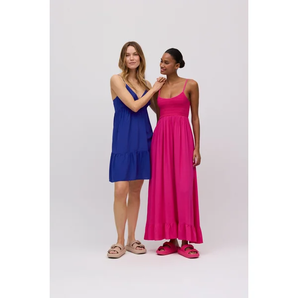 Robe longue nid d'abeille fuchsia