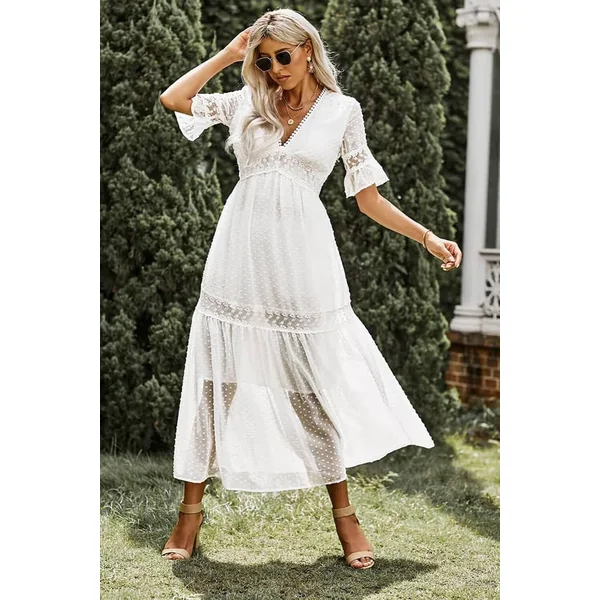Robe Manche Dentelle Blanche Champêtre