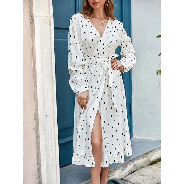 Robe Midi Bohème À Pois Noirs