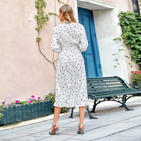 Robe Midi Bohème À Pois Noirs