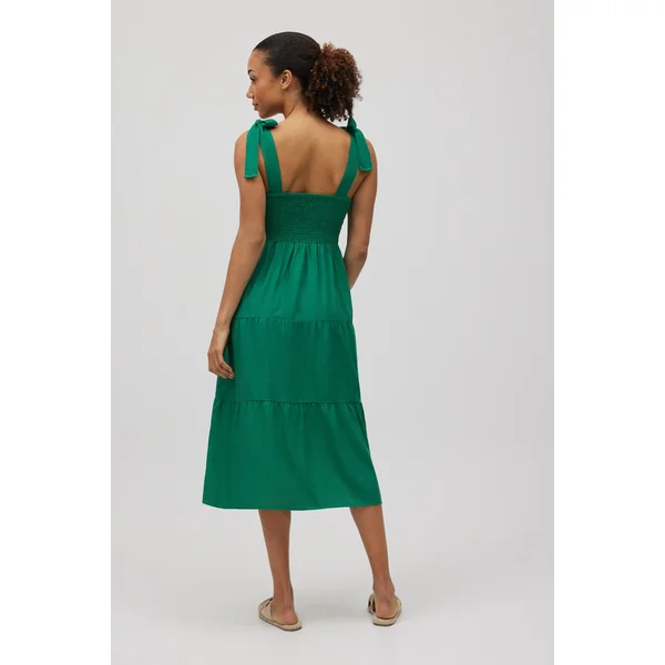 Robe midi à larges bretelles en lin vert