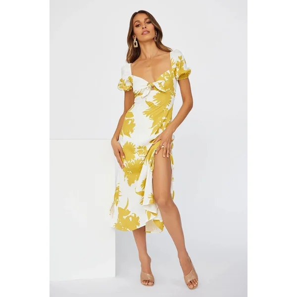 Robe Mi-Longue Jaune Fée