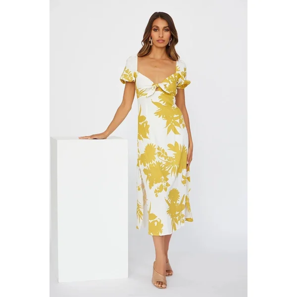 Robe Mi-Longue Jaune Fée