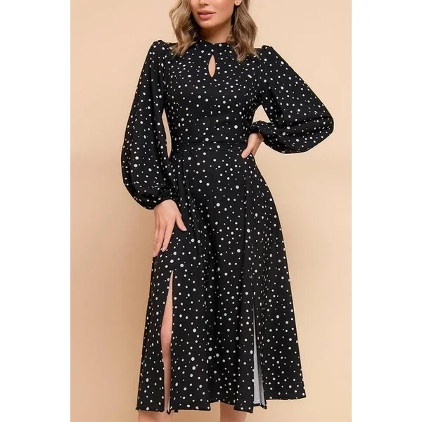 Robe Noire À Pois Et À Manches Longues