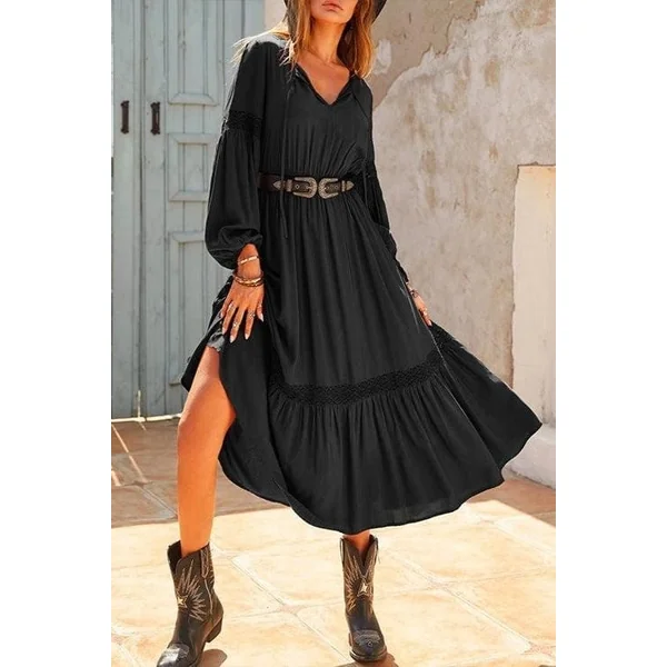 Robe Noire À Volants Style Bohème