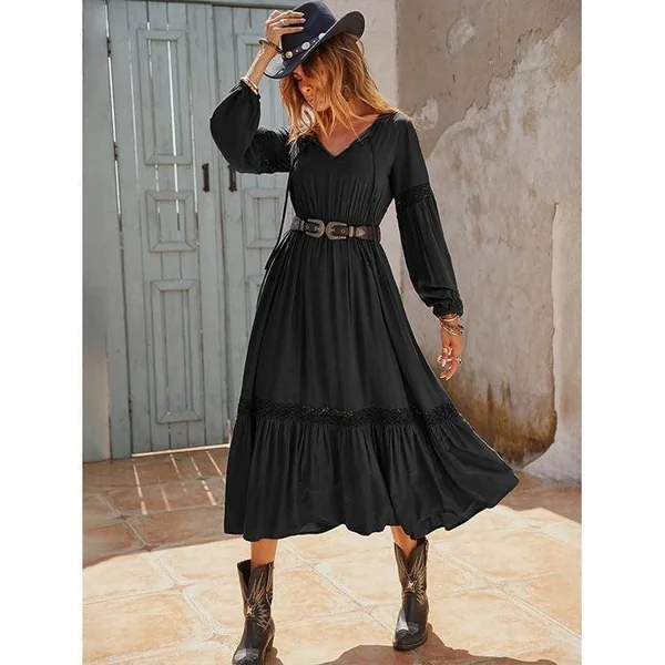 Robe Noire À Volants Style Bohème