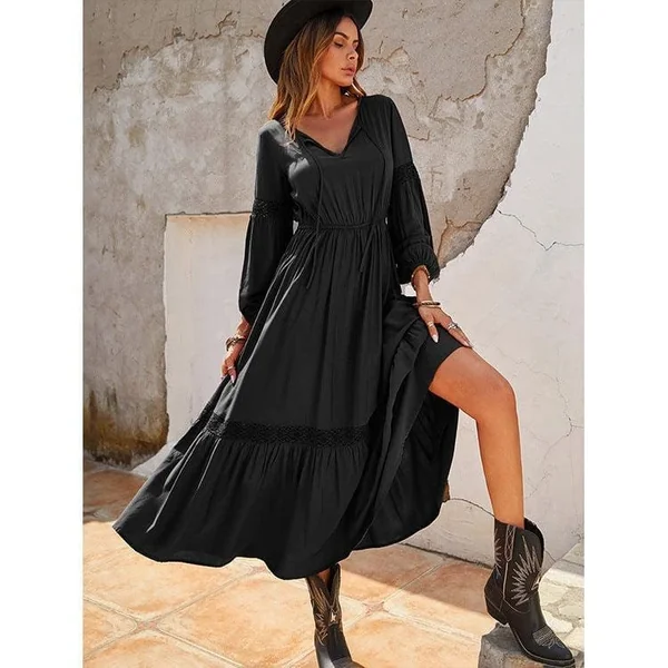 Robe Noire À Volants Style Bohème