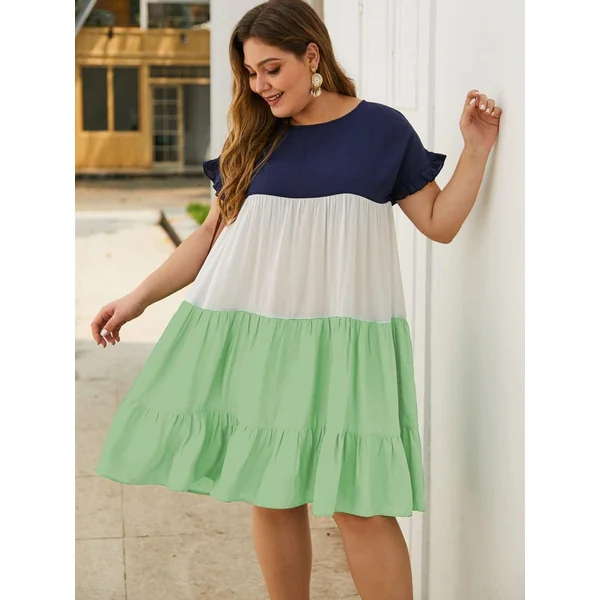 Robe Plissé Trois Couleurs
