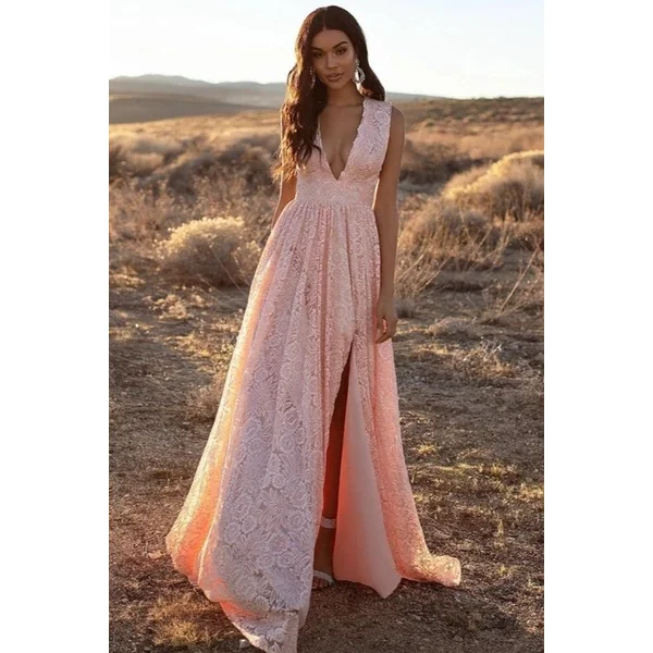 Robe Rose Bohème En Dentelle