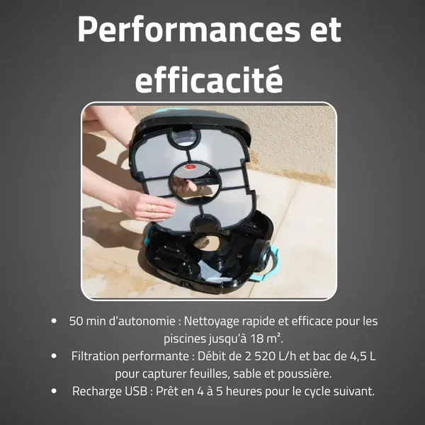 Robot piscine autonome Platy - nettoyage fond plat - 18m² max