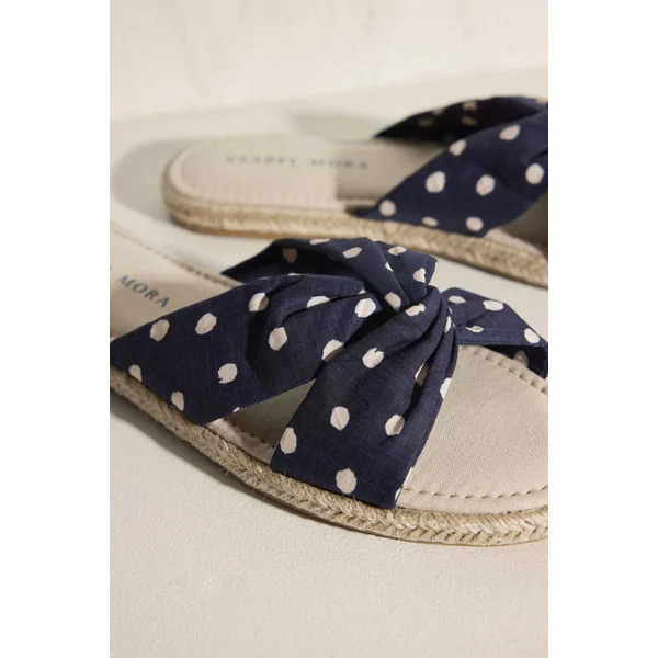 Sandales plates imprimé pois avec semelle intérieure confort bleu marine