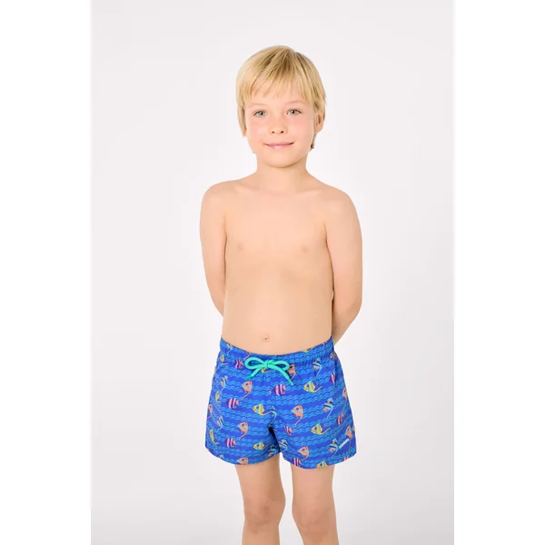 Short de bain garçon à imprimé de poissons tropicaux multicolores