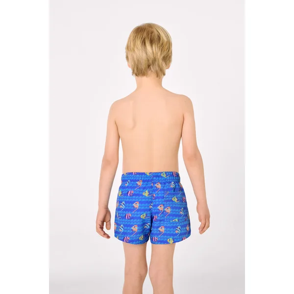 Short de bain garçon à imprimé de poissons tropicaux multicolores