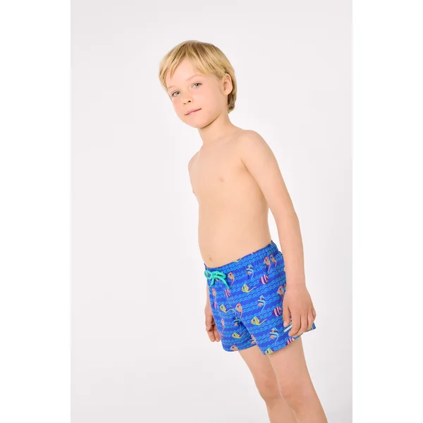 Short de bain garçon à imprimé de poissons tropicaux multicolores