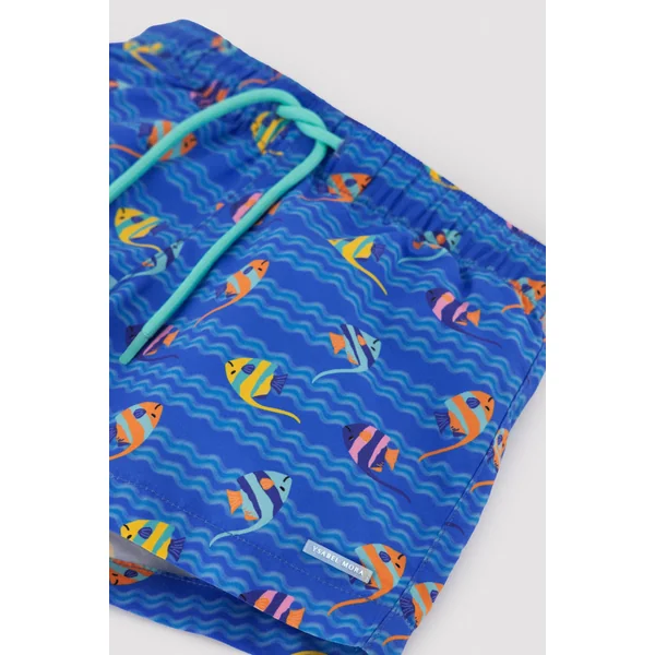 Short de bain garçon à imprimé de poissons tropicaux multicolores