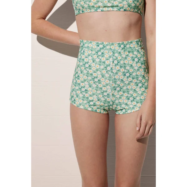 Short de bain vert imprimé petites fleurs
