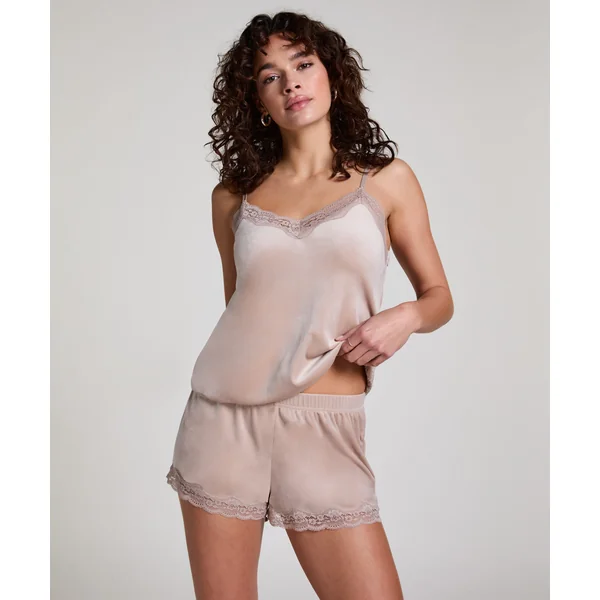 Short en velours à dentelle - Beige