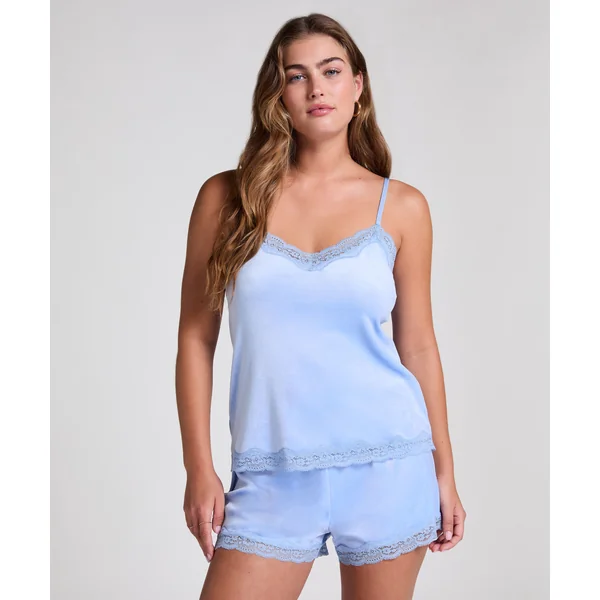 Short en velours à dentelle - Bleu
