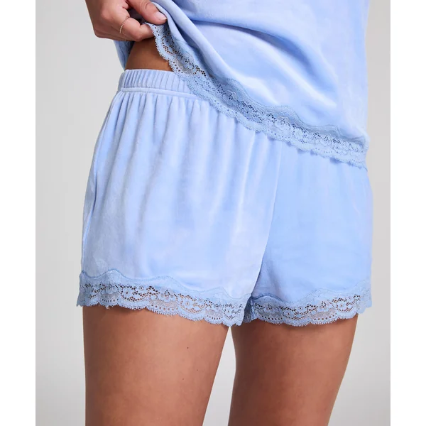 Short en velours à dentelle - Bleu