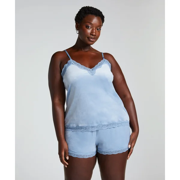 Short en velours à dentelle - Bleu