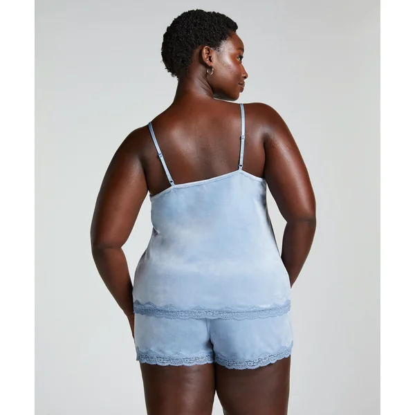 Short en velours à dentelle - Bleu