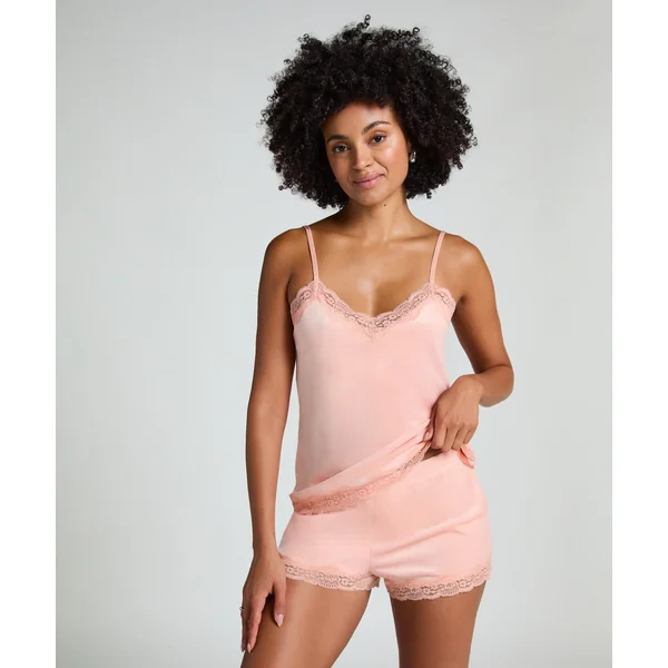 Short en velours à dentelle - Rose