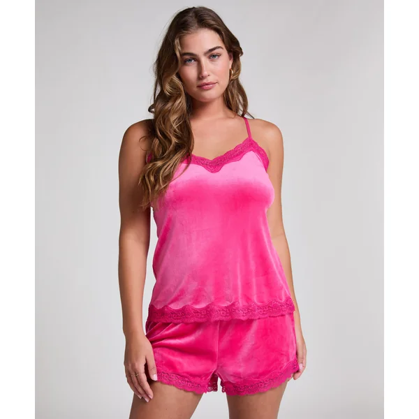 Short en velours à dentelle - Rose