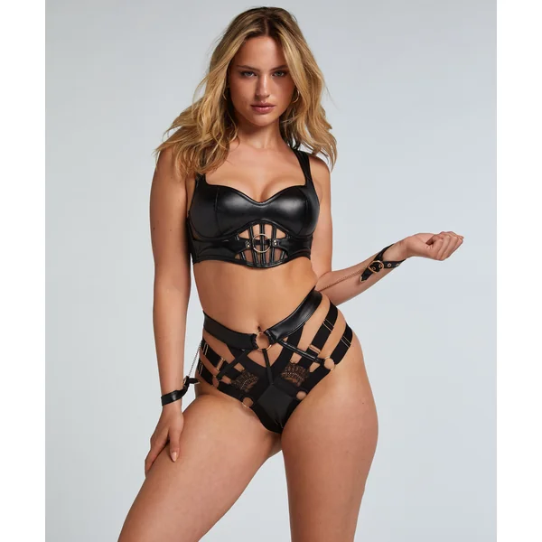 Slip brésilien jambe haute Faye - Noir