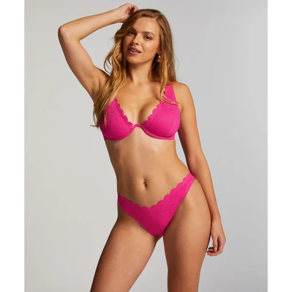 Slip de Bikini Échancrés Lurex Scallop - Rose