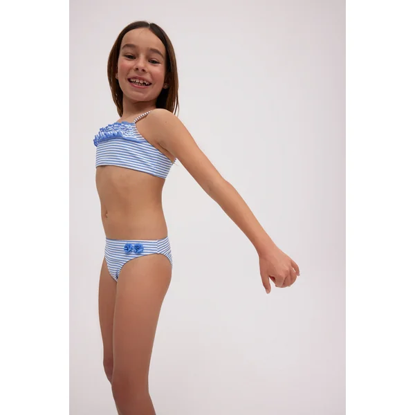 Slip fille bleu rayé imprimé texture détail fleur