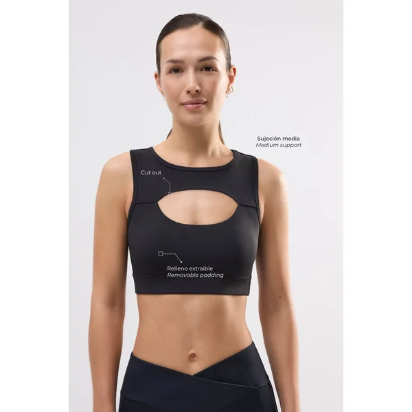 Soutien-gorge de sport avec détails ajourés, maintien moyen, noir